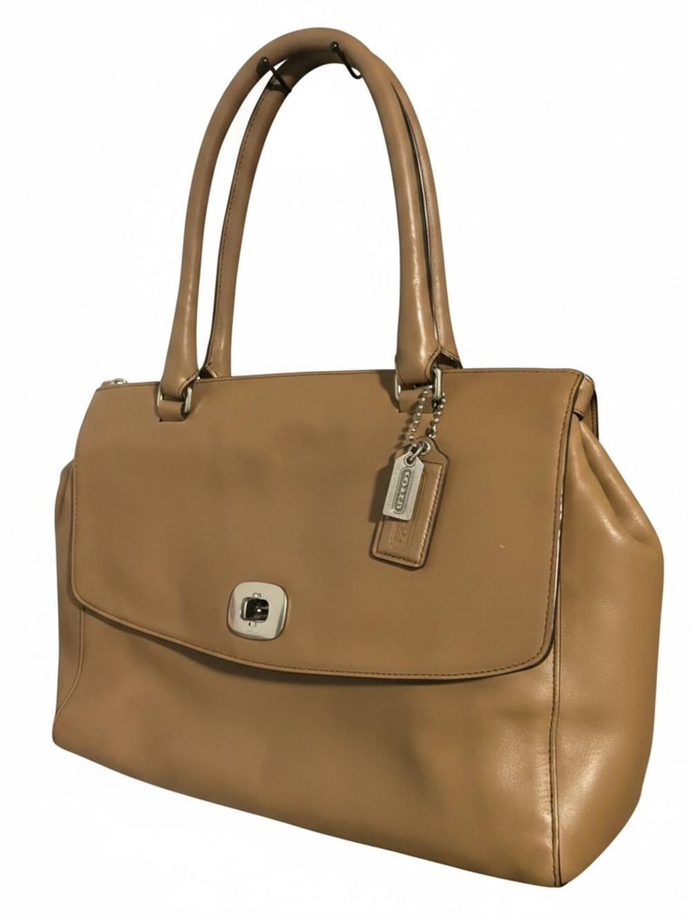 Coach Hamilton Tan Leather Turnlock Satchel Bag - Silver Hardware